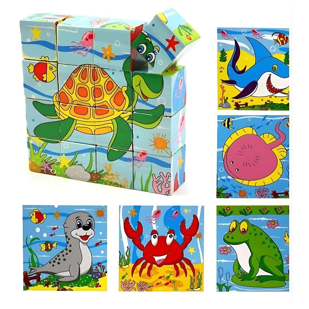 Puzle Cubo de Madera con Imágenes Rotativas