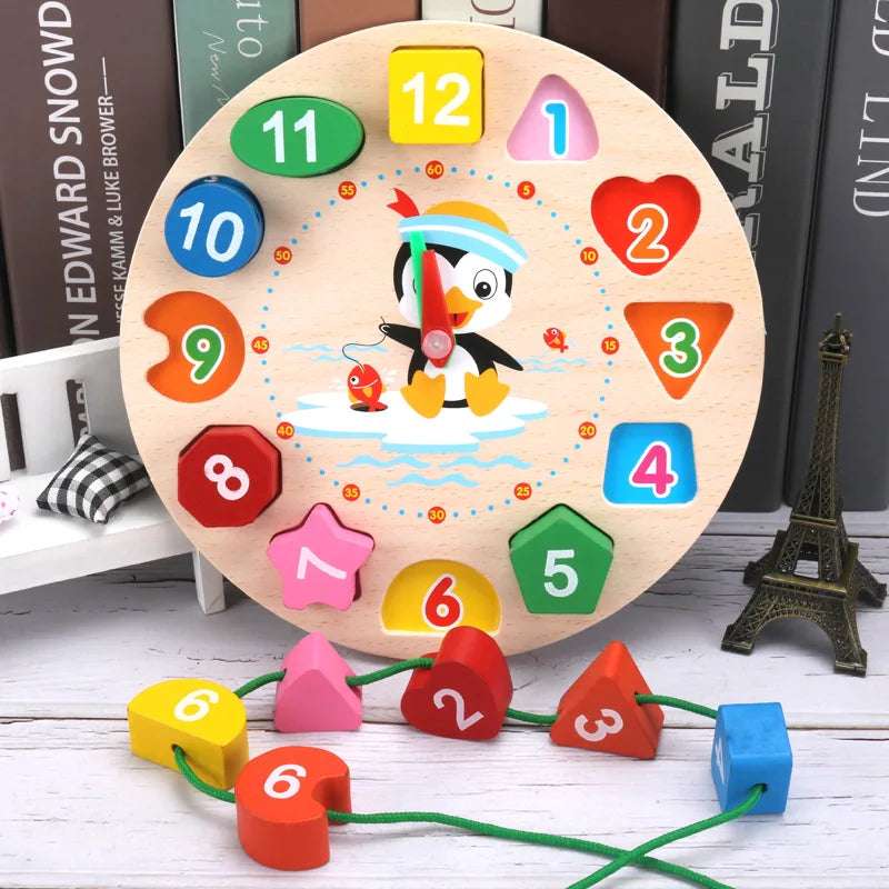 Reloj de Madera Didáctico – Encaje con Números y Figuras