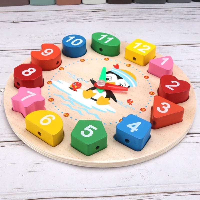 Reloj de Madera Didáctico – Encaje con Números y Figuras