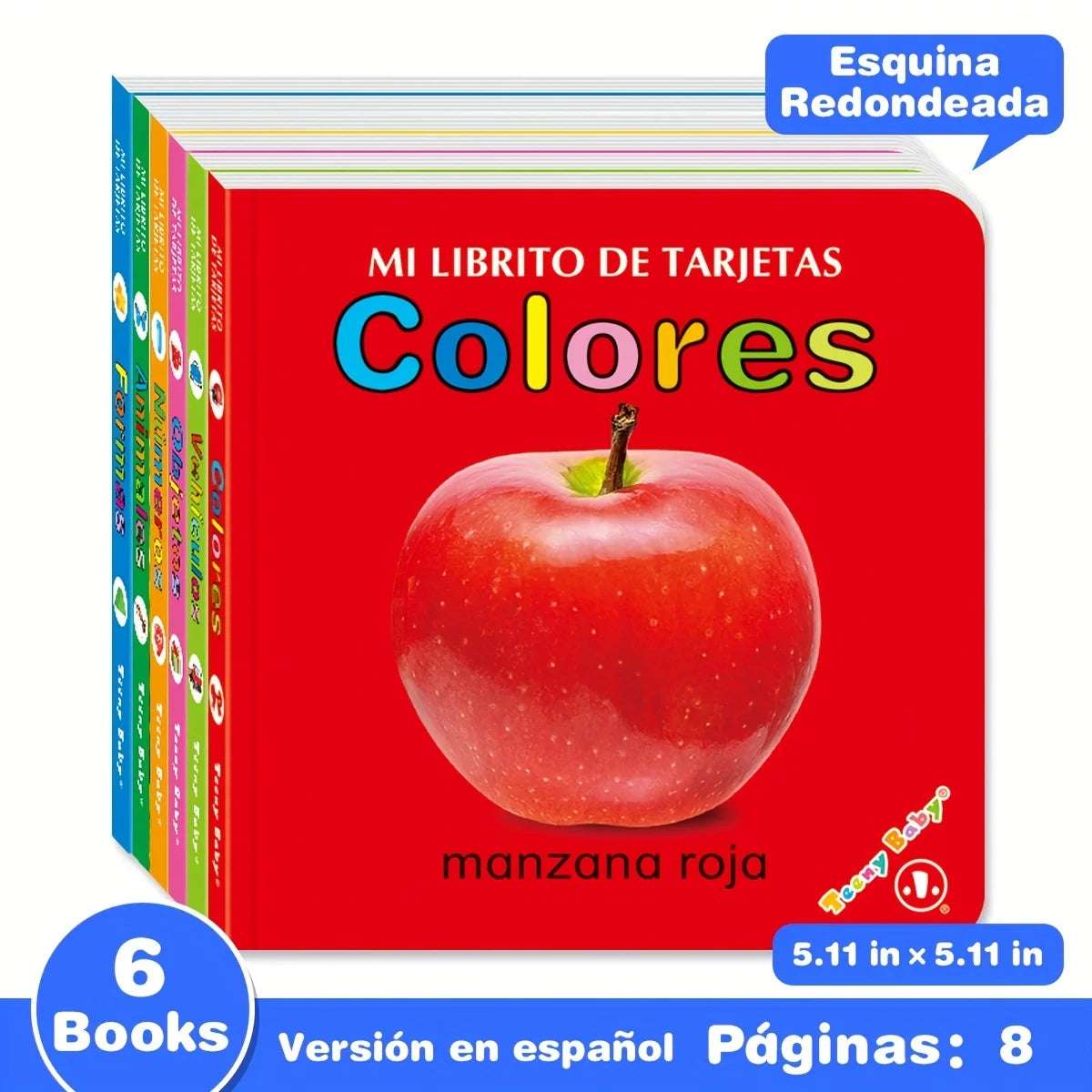 Set de 6 Libros de Cartón para Bebés | Colores, Números, Animales y Más