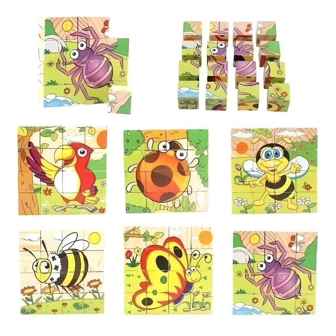 Puzle Cubo de Madera con Imágenes Rotativas