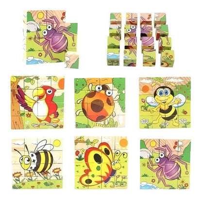 Puzle Cubo de Madera con Imágenes Rotativas