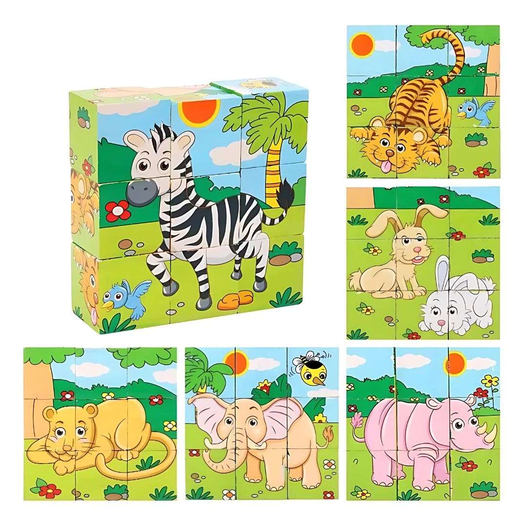 Puzle Cubo de Madera con Imágenes Rotativas