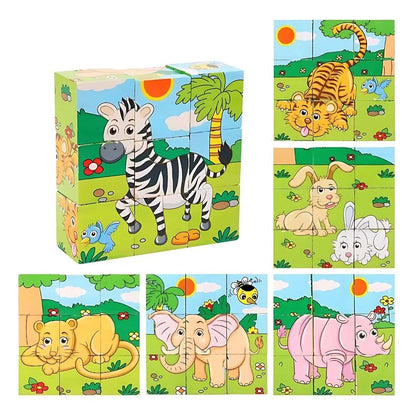 Puzle Cubo de Madera con Imágenes Rotativas