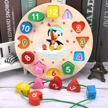 Reloj de Madera Didáctico – Encaje con Números y Figuras