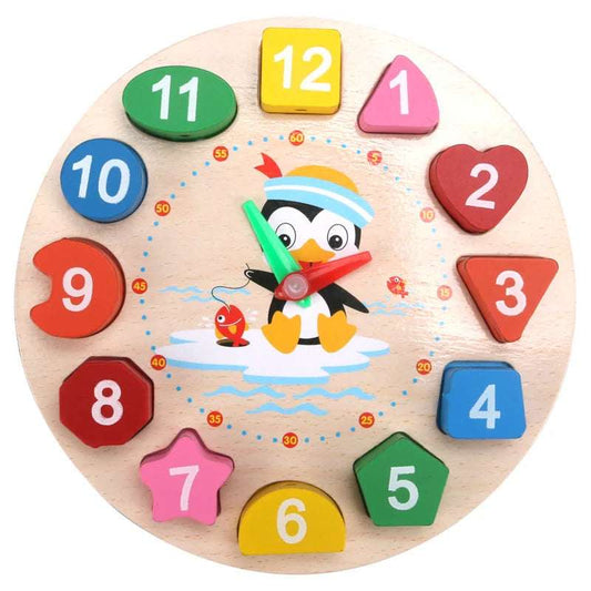 Reloj de Madera Didáctico – Encaje con Números y Figuras