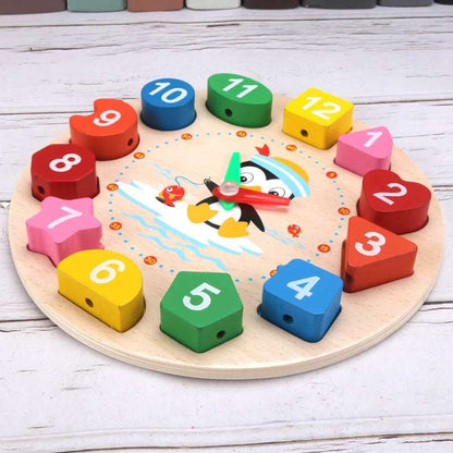 Reloj de Madera Didáctico – Encaje con Números y Figuras