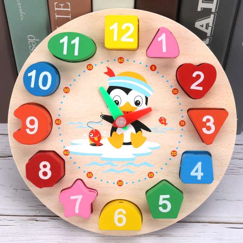 Reloj de Madera Didáctico – Encaje con Números y Figuras