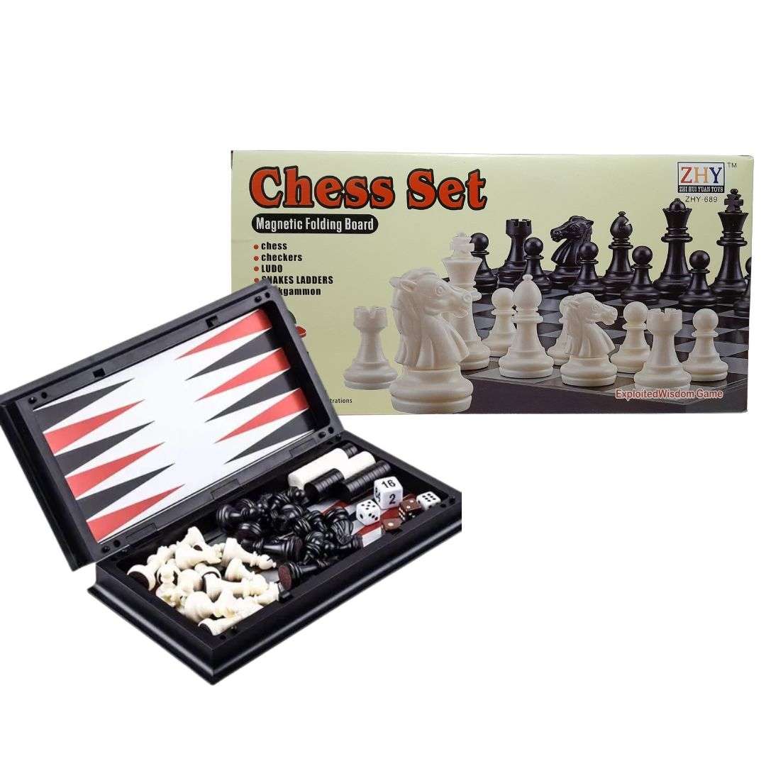Juego de Mesa Magnético 3 en 1: Ajedrez, Damas y Backgammon