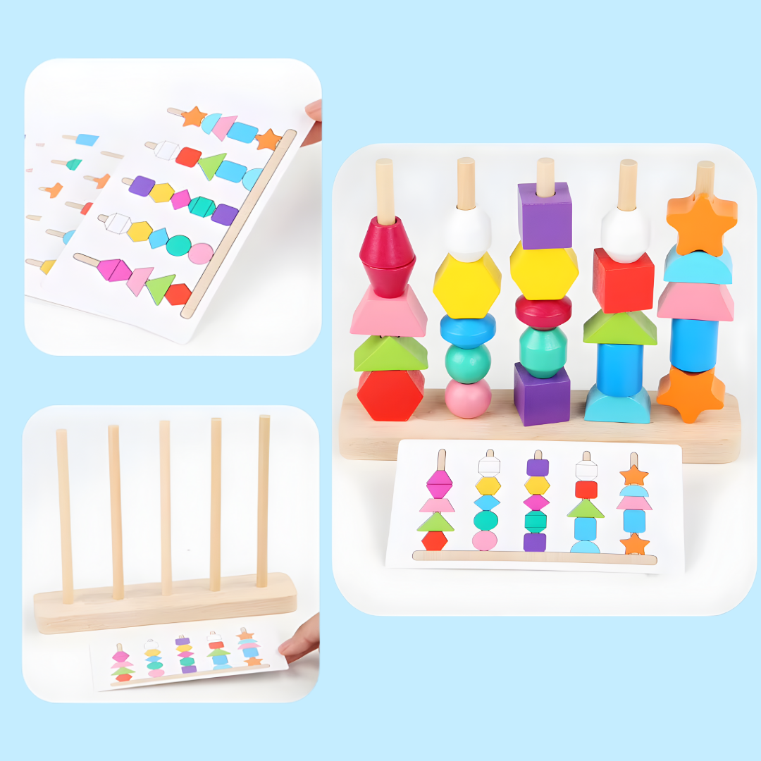 Set de encaje en formas geométricas 3D con tarjetas guía