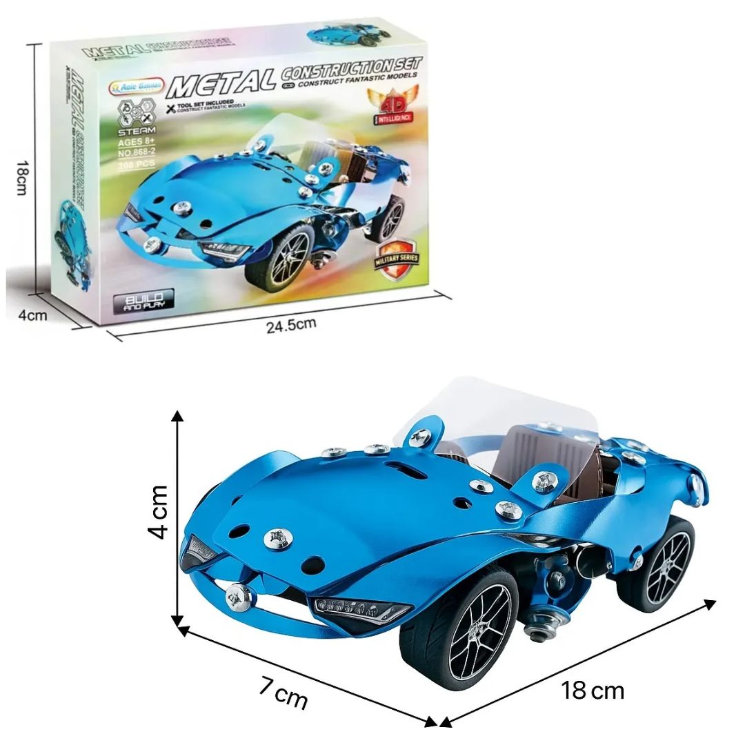 Set de Construcción Auto Metálico Azul – 208 piezas | Juguete Educativo STEM