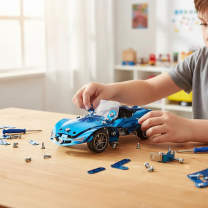 Set de Construcción Auto Metálico Azul – 208 piezas | Juguete Educativo STEM