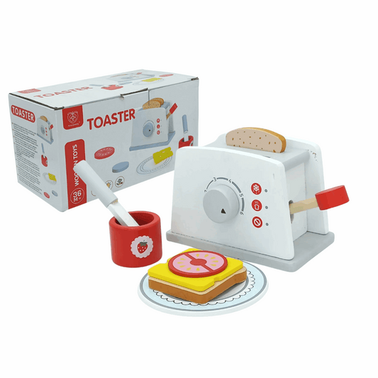 Tostadora de madera blanca y roja